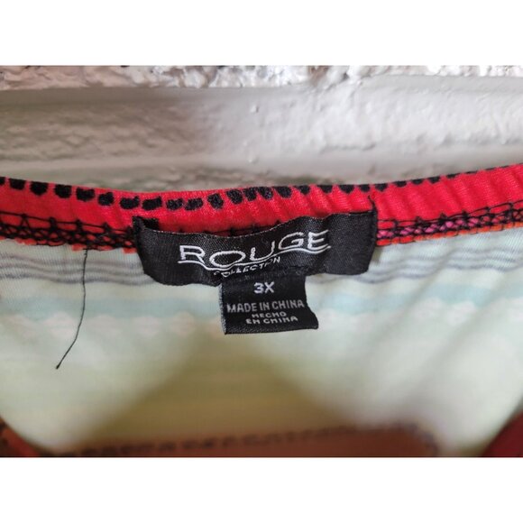 Rouge 3X Plus Size Dress Fluorescent Red Striped Midi Slip STR220E - Picture 9 of 11